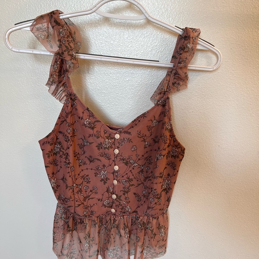 Floral Ruffle Strap Top - Pink - Picture 2 of 5